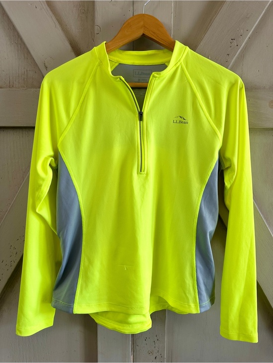 L.L. Bean Tops - L.L.Bean Women’s Cycling Jersey Neon Yellow Gray 1/4 Zip M Reg